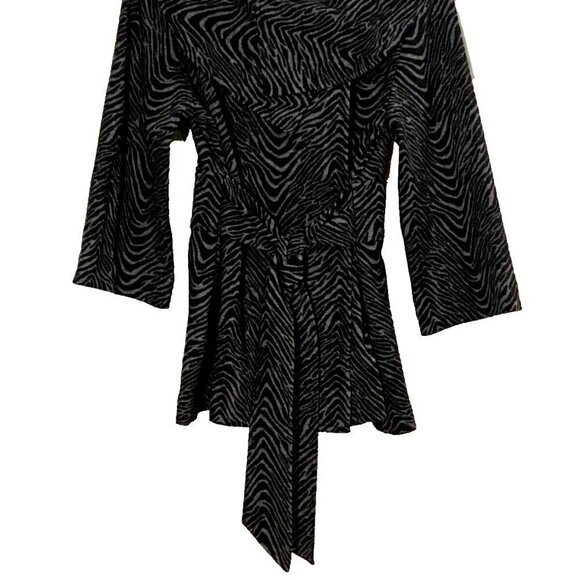 Calvin Klein Wool Jacket Women's Small Gray Zebra Stripe Button Up Belted Coat - Picture 2 of 12